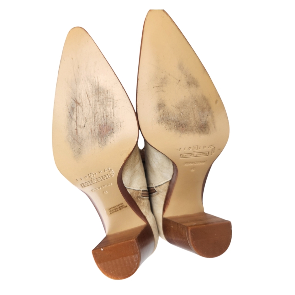 Carlos Falchi Fiorina Suede Leather Fringe Cowgirl Boots 3" Heel Mid-Cal… - Picture 7 of 10